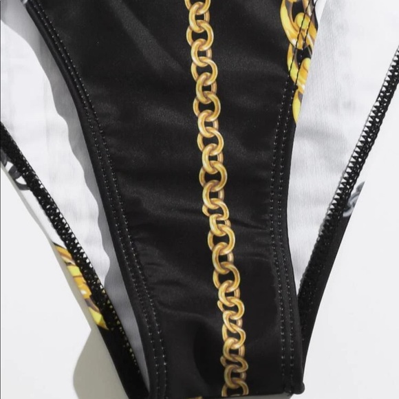 Gold Chain Print Black & White Striped Bikini Set - Picture 4 of 7